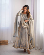 Prazu Fashion Silver Grey Fandy Silk Coding With Sequence Work Wedding Wear Anarkali Suit | Grocsy