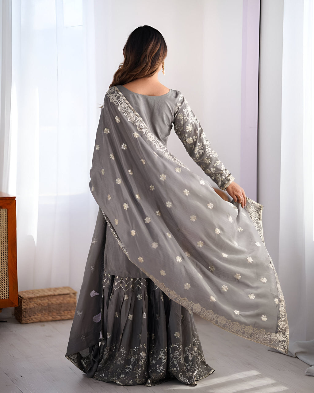 Lehenga Mart Designer Wedding Wear Sharara Suit for Women - Grey | Grocsy