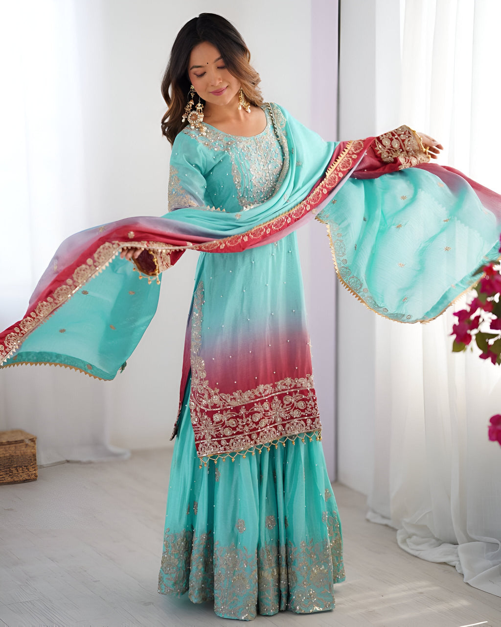 Lehenga Mart Designer Wedding Wear Plazzo Suit for Women - Sky Blue | Grocsy