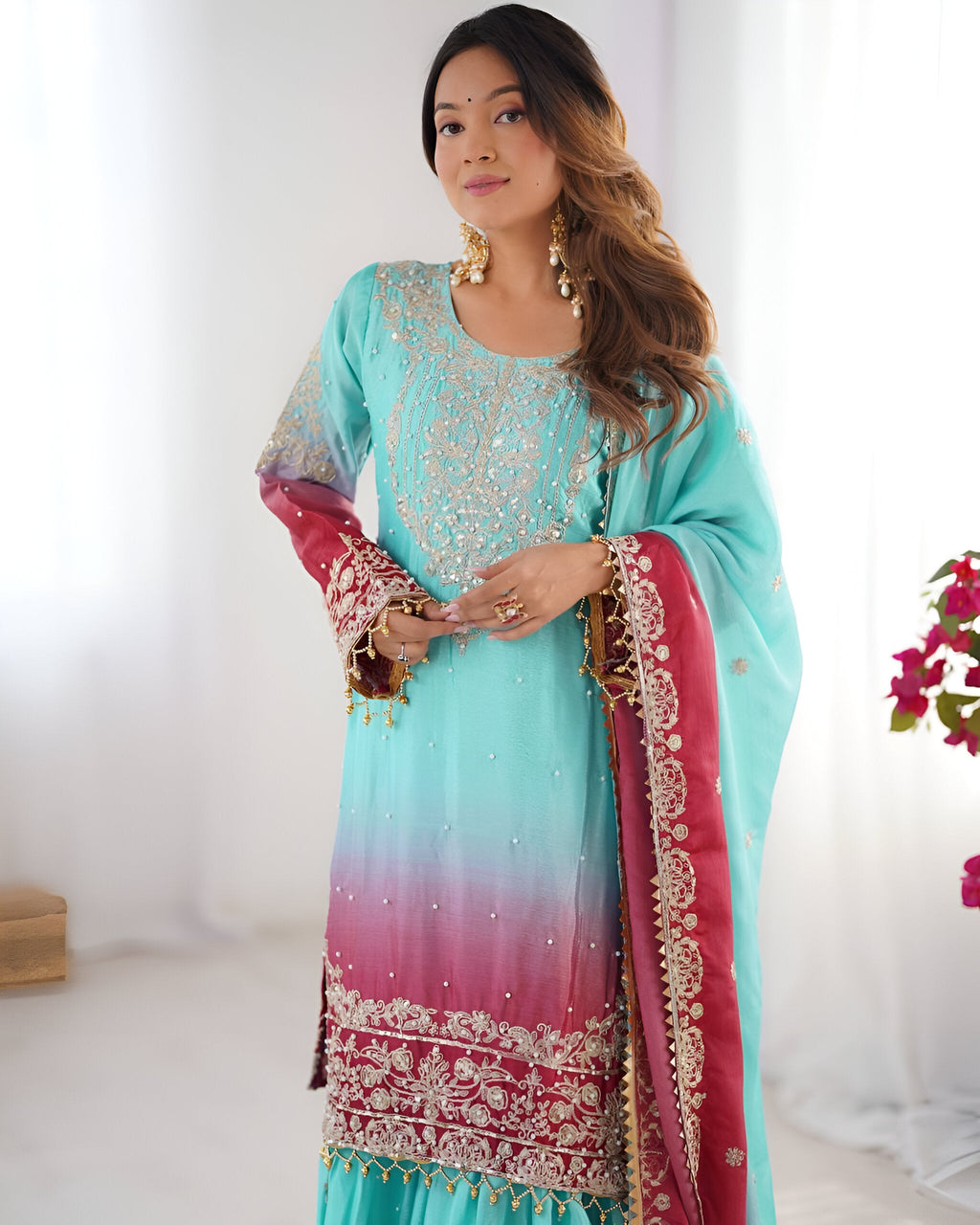 Lehenga Mart Designer Wedding Wear Plazzo Suit for Women - Sky Blue | Grocsy