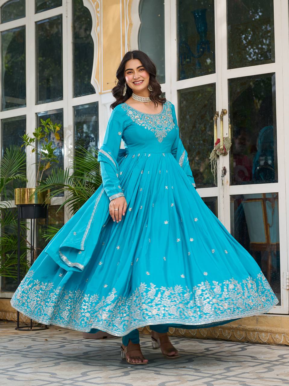 Prazu Fashion Sky Blue Silk Thread With Sequence Anarkali Suit | Grocsy