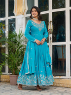 Prazu Fashion Sky Blue Silk Thread With Sequence Anarkali Suit | Grocsy