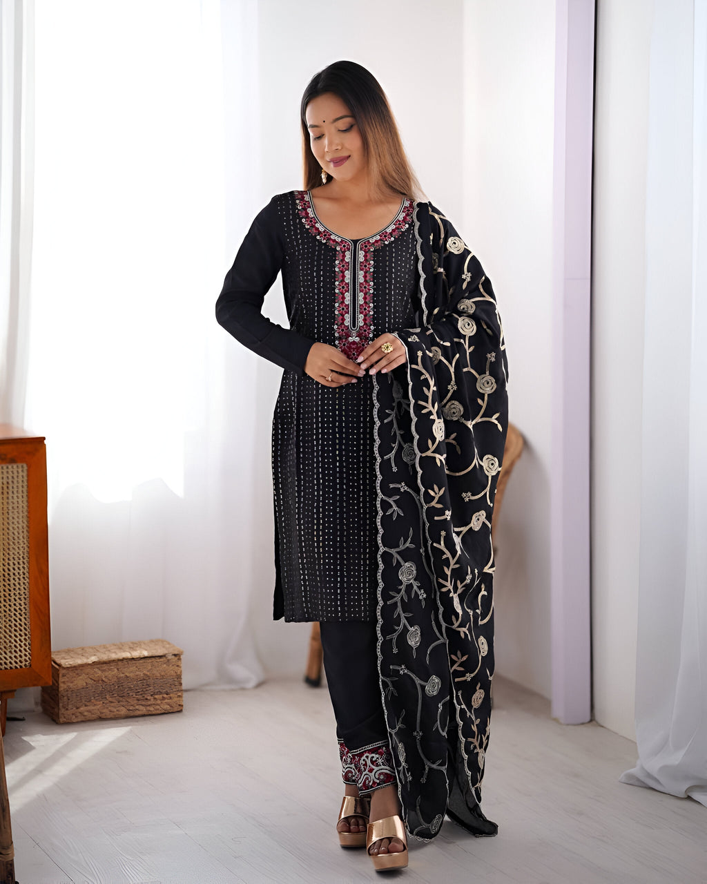 Lehenga Mart Designer Kurta Suit With Dupatta - Black | Grocsy