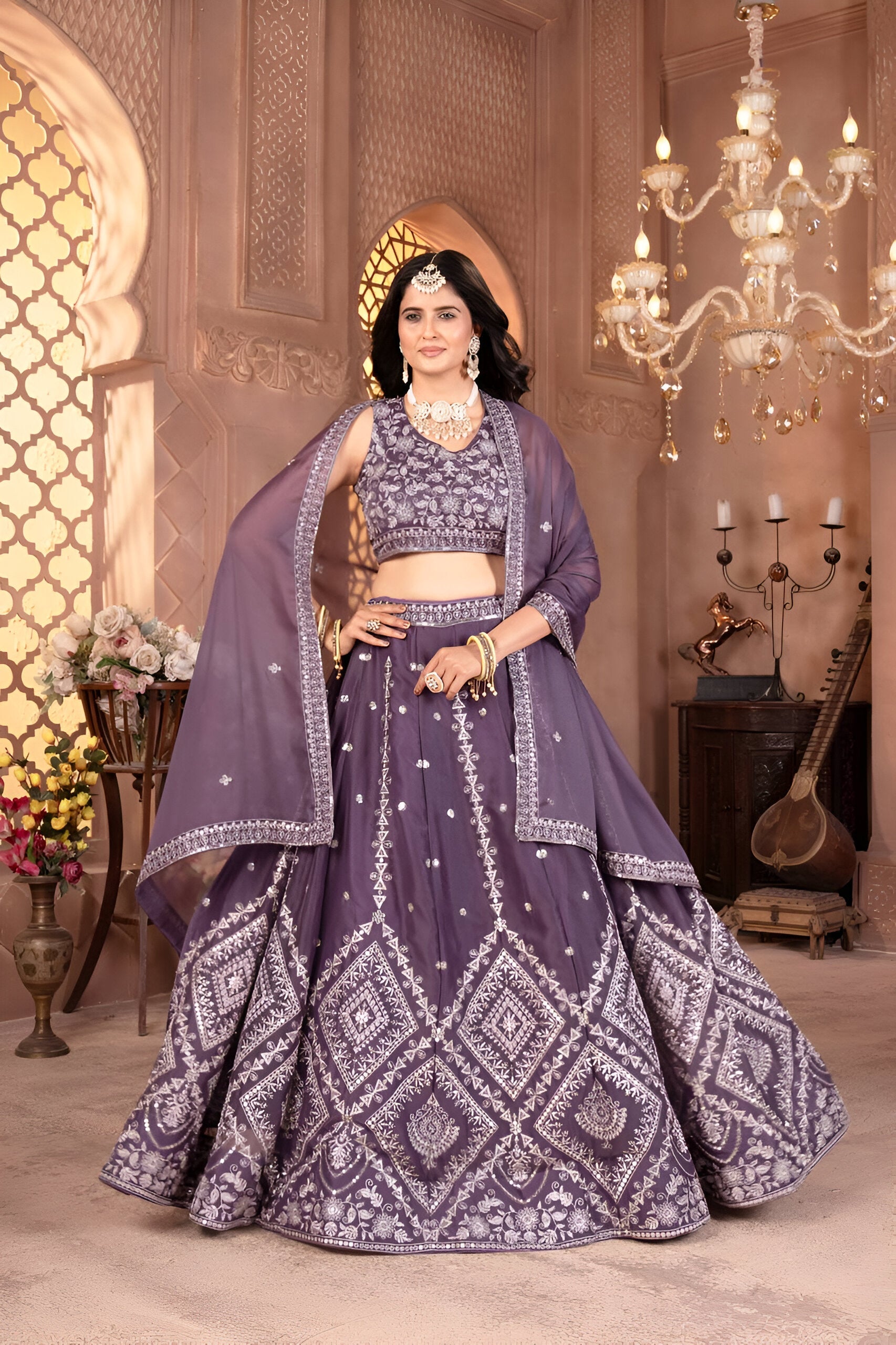Lehenga Mart Designer Bollywood Style Wedding Lehenga Choli - Dusty Blue | Grocsy