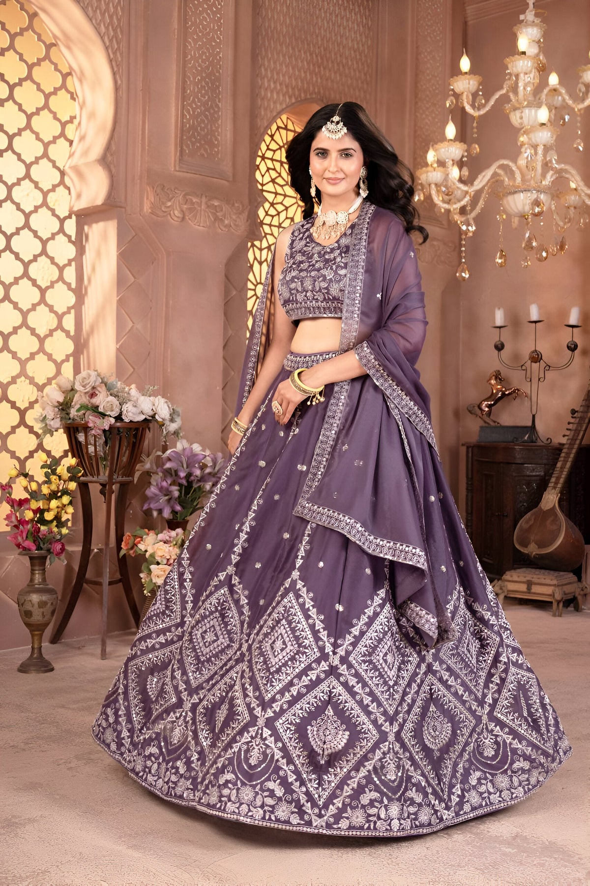 Lehenga Mart Designer Bollywood Style Wedding Lehenga Choli - Dusty Blue | Grocsy