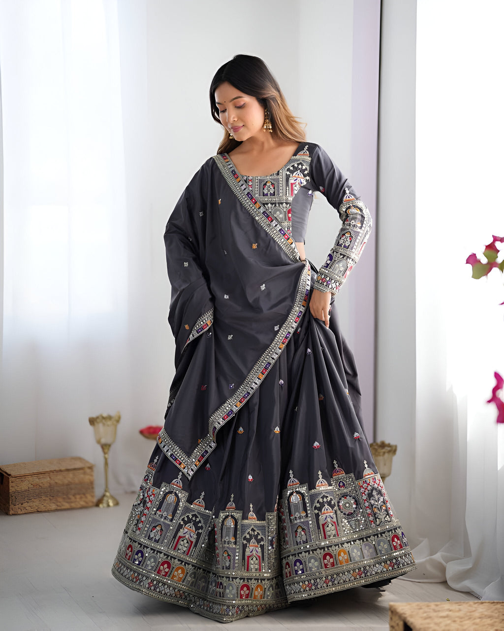 Lehenga Mart Designer Bollywood Style Wedding Lehenga Choli - Grey | Grocsy