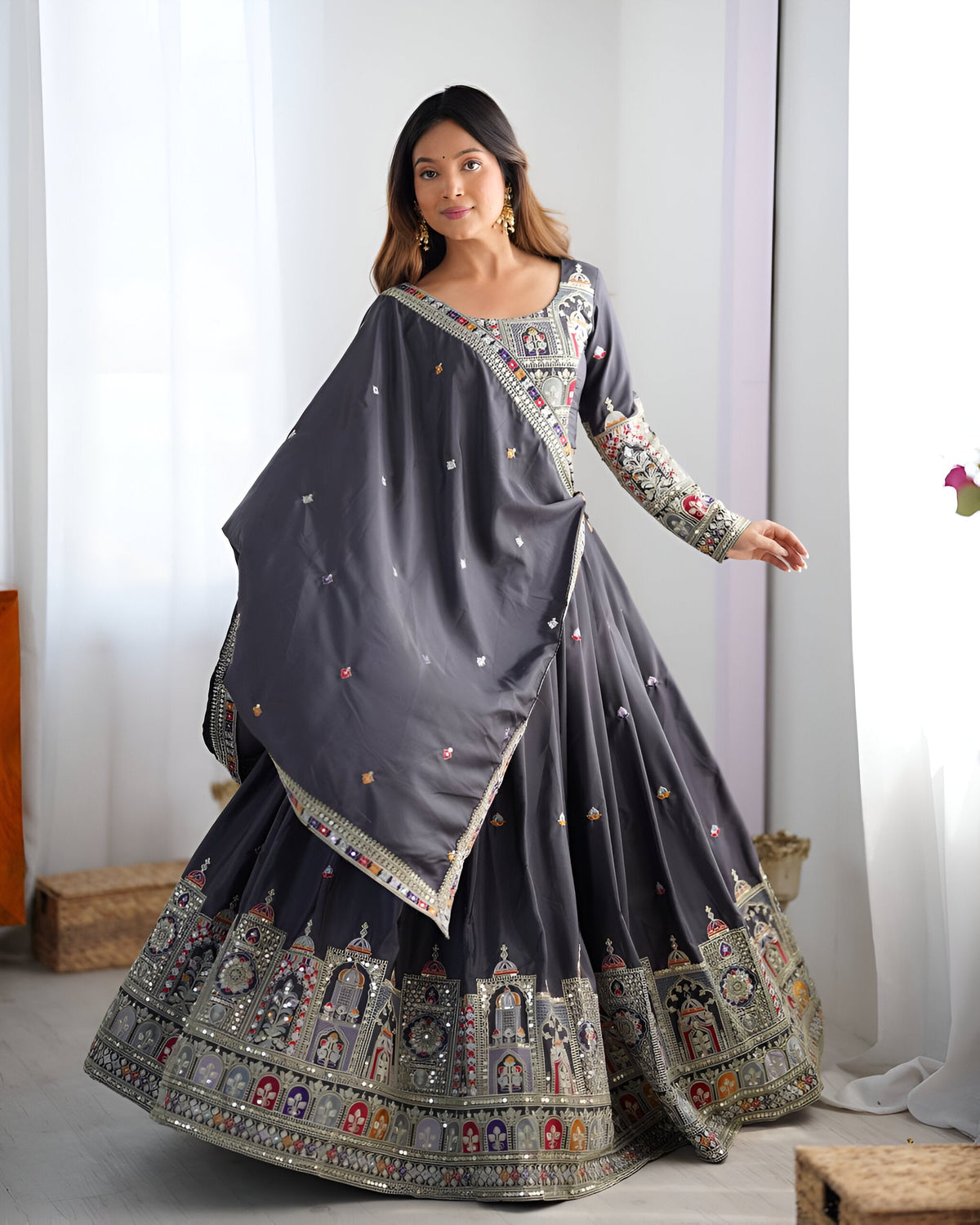 Lehenga Mart Designer Bollywood Style Wedding Lehenga Choli - Grey | Grocsy