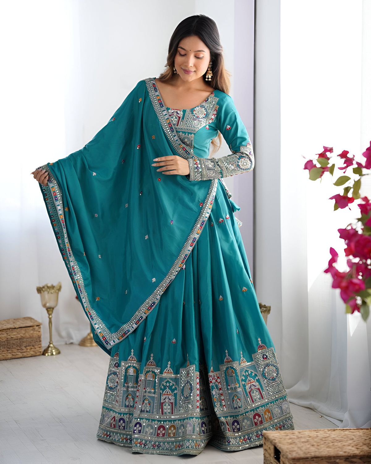 Lehenga Mart Designer Bollywood Style Wedding Lehenga Choli - Sky Blue | Grocsy