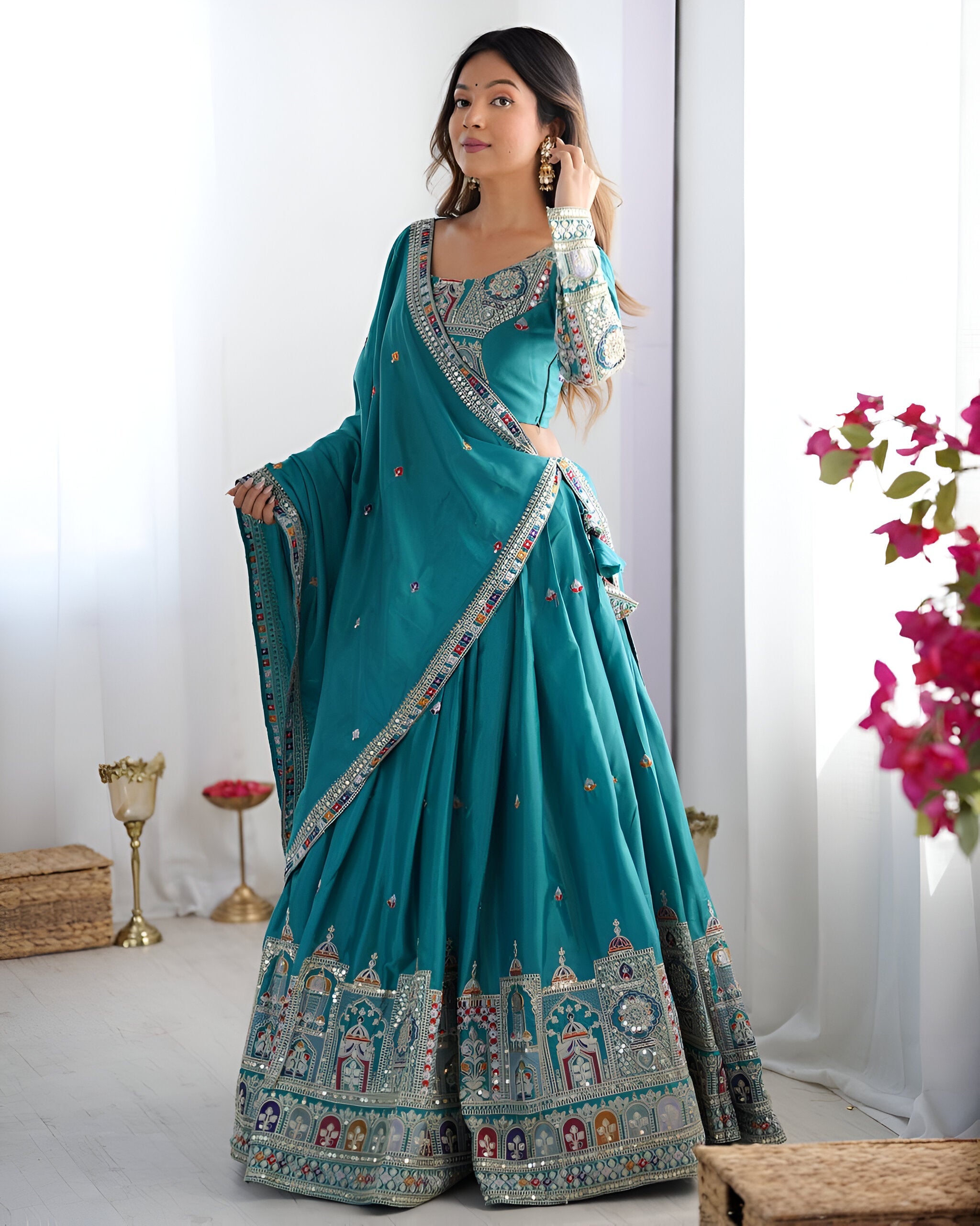Lehenga Mart Designer Bollywood Style Wedding Lehenga Choli - Sky Blue | Grocsy