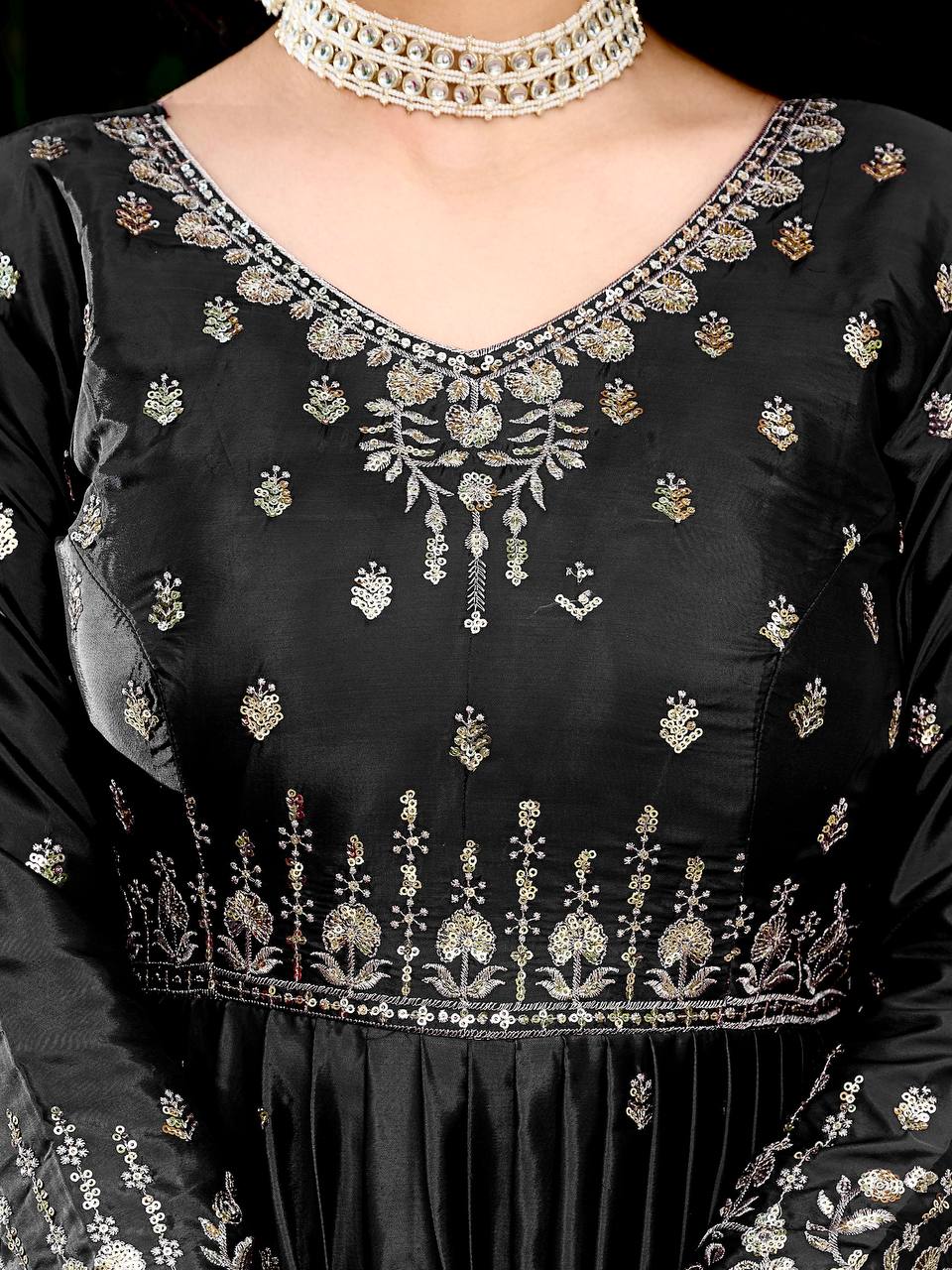 Lehenga Mart American Silk Gown With Dupatta-Black | Grocsy