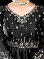 Lehenga Mart American Silk Gown With Dupatta-Black | Grocsy