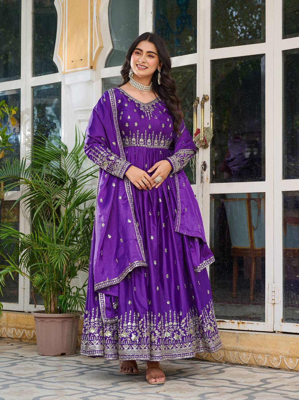 Lehenga Mart American Silk Gown With Dupatta-Blue | Grocsy