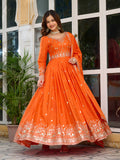 Lehenga Mart Wedding Wear Anarkali Gown With Dupatta Set - Orange | Grocsy