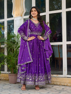 Lehenga Mart Wedding Wear Anarkali Gown With Dupatta Set - Purple | Grocsy