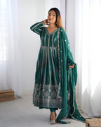 Lehenga Mart Wedding Wear Anarkali Gown With Dupatta Set - Green | Grocsy
