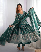Lehenga Mart Wedding Wear Anarkali Gown With Dupatta Set - Green | Grocsy
