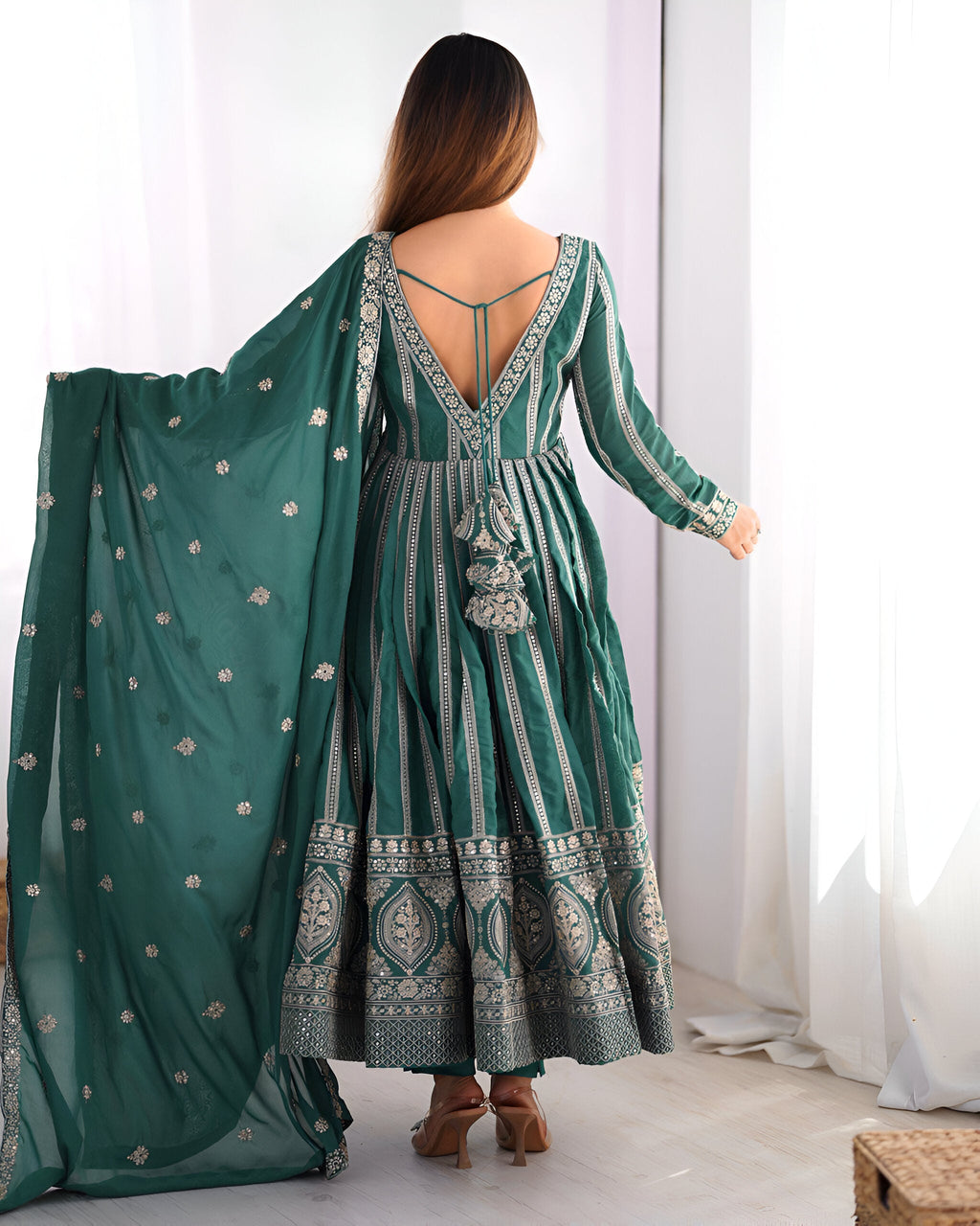 Lehenga Mart Wedding Wear Anarkali Gown With Dupatta Set - Green | Grocsy