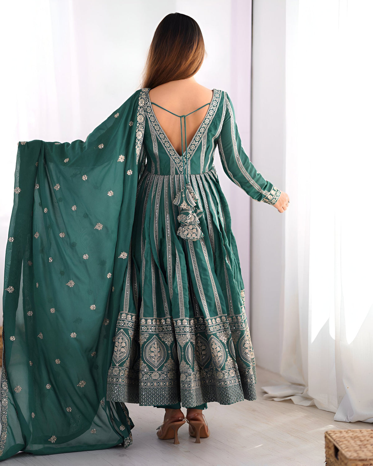 Lehenga Mart Wedding Wear Anarkali Gown With Dupatta Set - Green | Grocsy