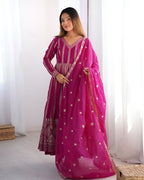 Lehenga Mart Wedding Wear Anarkali Gown With Dupatta Set - Pink | Grocsy