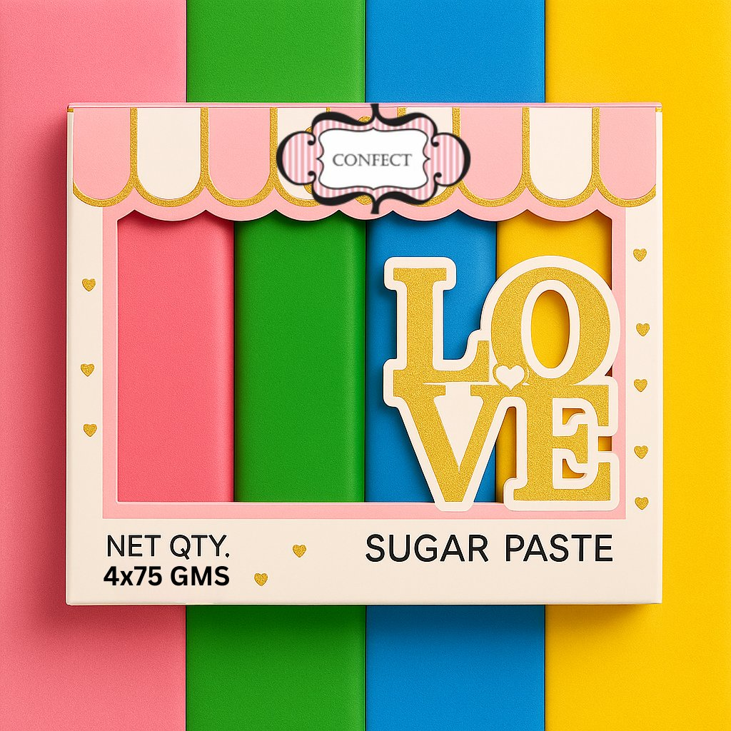 Confect Multipack of Old Rose, Pea Green, Brilliant Blue and Sunshine Yellow Sugarpaste 16 | Grocsy