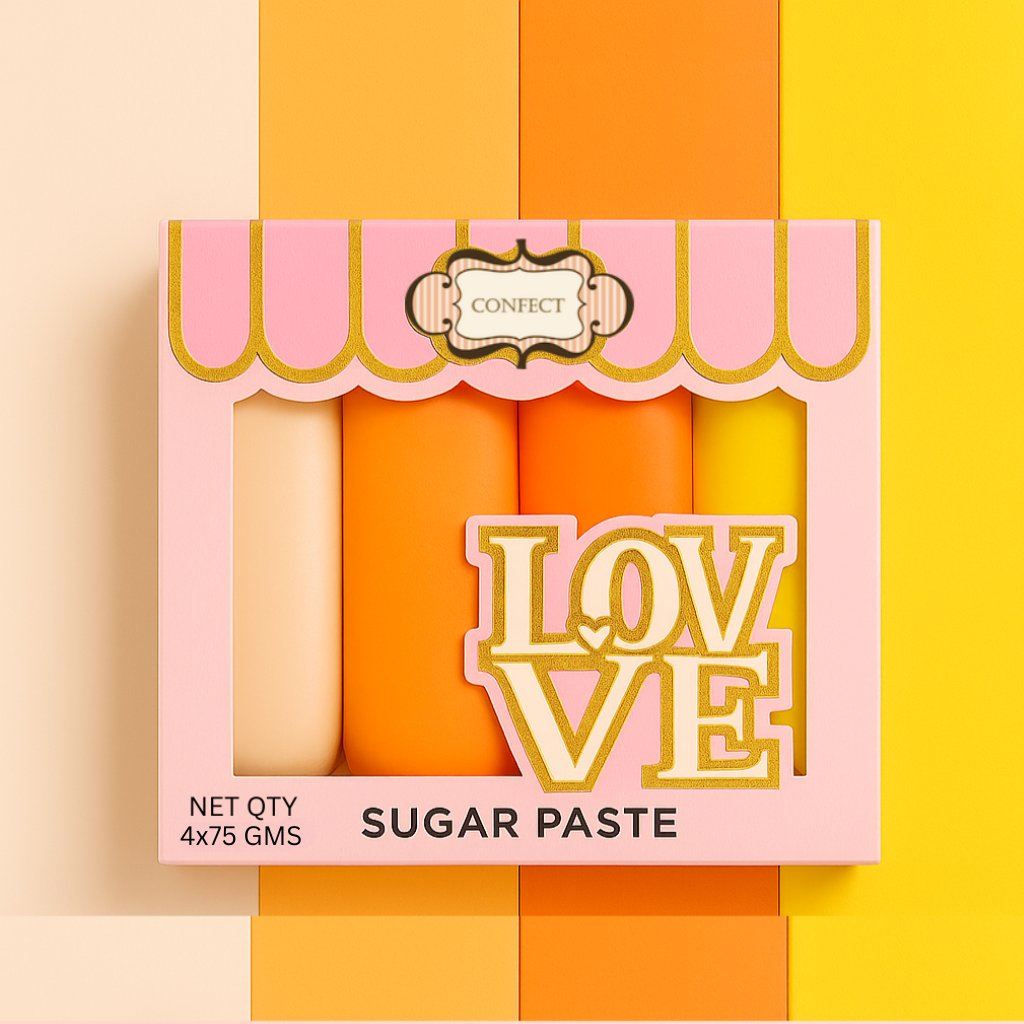 Confect Multipack of Ivory, Orange, Fluorescent orange and Yellow Sugarpaste 18 | Grocsy