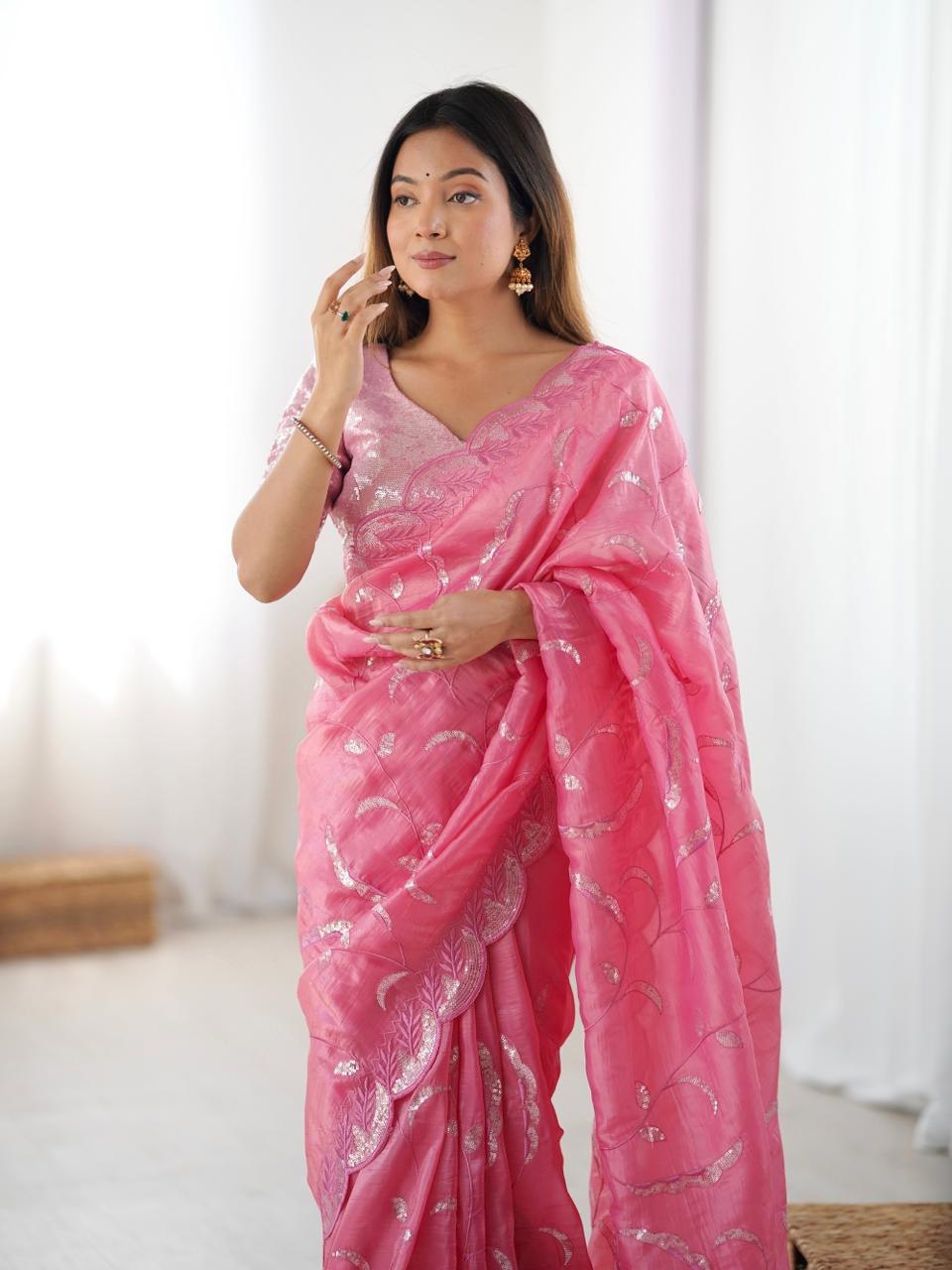 Lehenga Mart Designer Bollywood Style Party Wear Saree-Pink | Grocsy