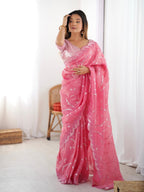 Lehenga Mart Designer Bollywood Style Party Wear Saree-Pink | Grocsy