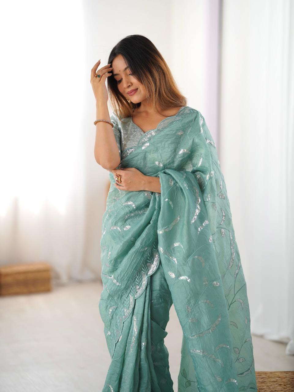 Lehenga Mart Designer Bollywood Style Party Wear Saree-Pistachio | Grocsy