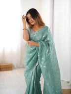 Lehenga Mart Designer Bollywood Style Party Wear Saree-Pistachio | Grocsy