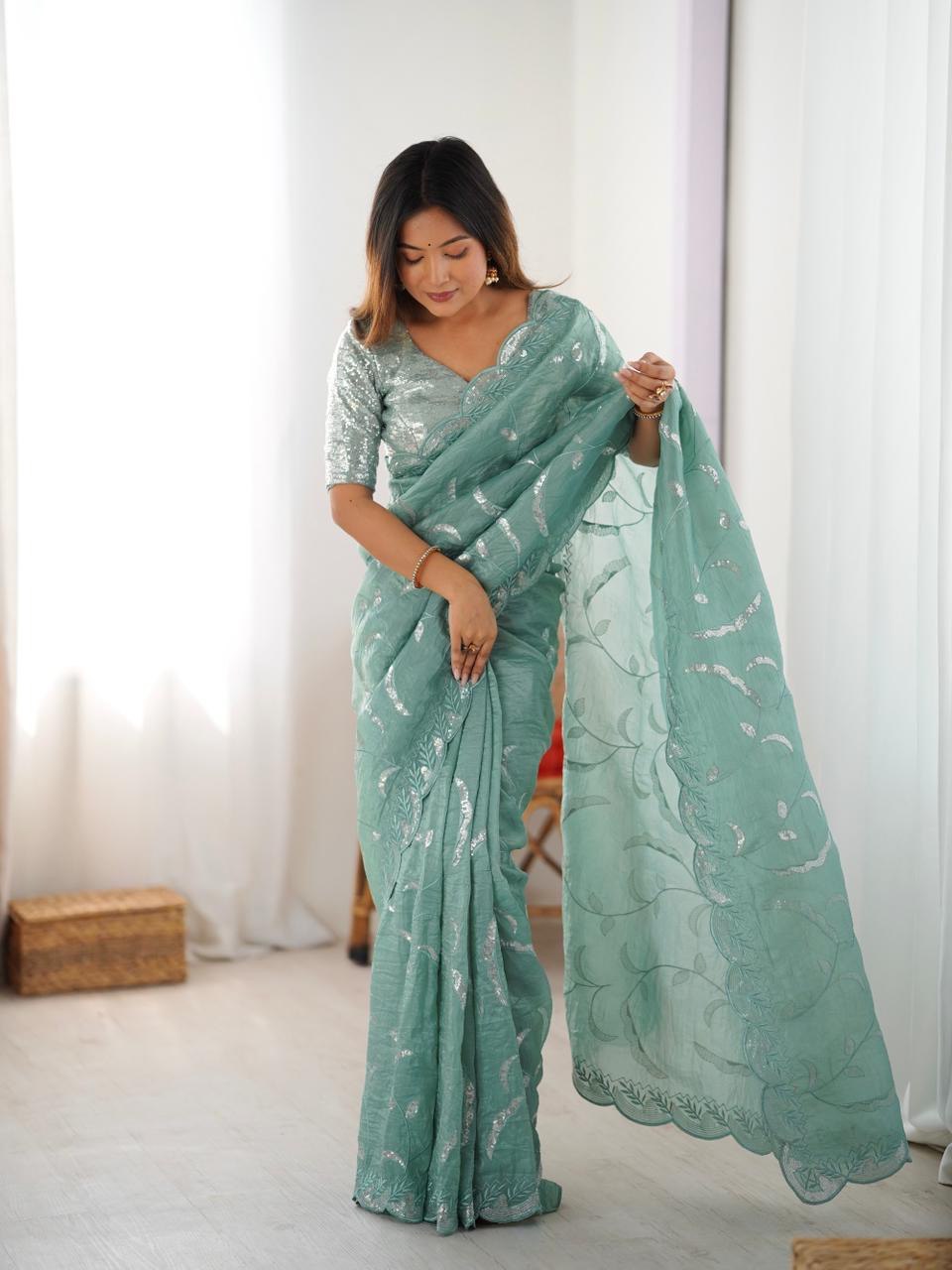 Lehenga Mart Designer Bollywood Style Party Wear Saree-Pistachio | Grocsy
