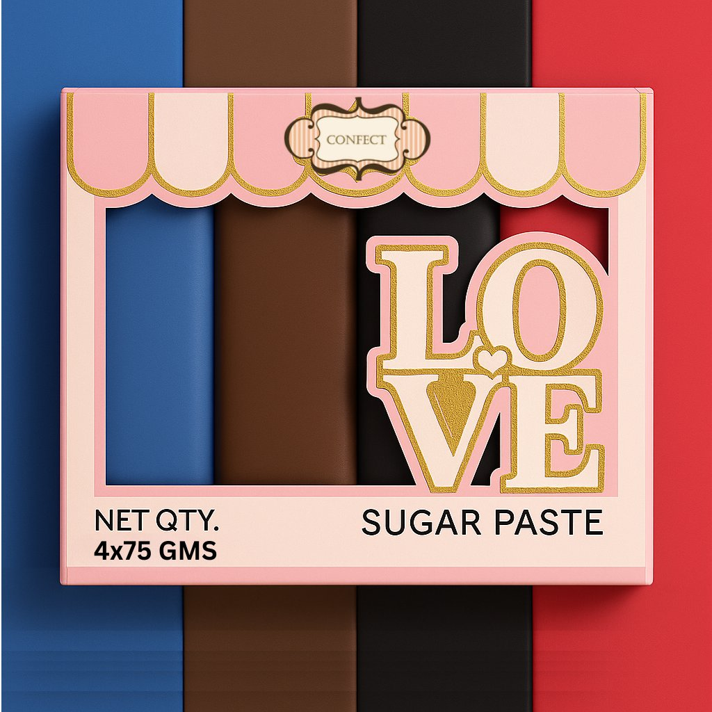 Confect Multipack of Royal Blue, Brown, Black and Red Sugarpaste 20 | Grocsy