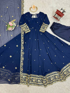 Prazu Fashion Blue Georgette Thread Sequence Anarkali Suit | Grocsy