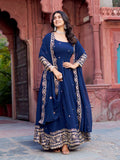 Prazu Fashion Blue Georgette Thread Sequence Anarkali Suit | Grocsy