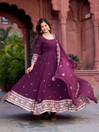 Prazu Fashion Wine Georgette Thread Sequence Anarkali Suit | Grocsy