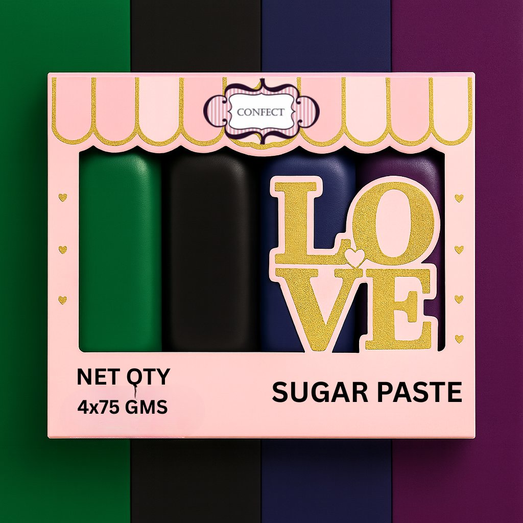 Confect Multipack of Emerald Green, Black, Navy Blue and Purple Sugarpaste 25 | Grocsy