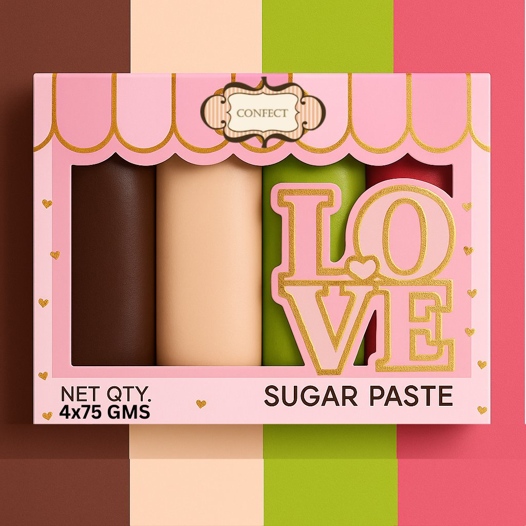 Confect Multipack of Brown, Skin, Lime Green and Neon Pink Sugarpaste 26 | Grocsy