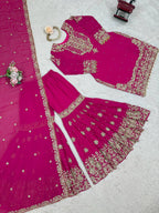 Prazu Fashion Pink Faux Georgette Embroidered Thread Work Sharara Suit | Grocsy