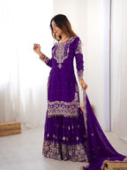 Prazu Fashion Violet Faux Georgette Embroidered Thread Work Sharara Suit | Grocsy
