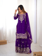 Prazu Fashion Violet Faux Georgette Embroidered Thread Work Sharara Suit | Grocsy