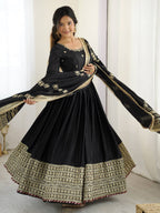 Prazu Fashion Black Chinon Silk Thread With Sequence Work Anarkali Suit | Grocsy