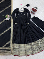 Prazu Fashion Black Chinon Silk Thread With Sequence Work Anarkali Suit | Grocsy