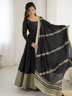 Prazu Fashion Black Chinon Silk Thread With Sequence Work Anarkali Suit | Grocsy