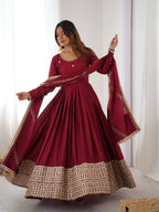 Prazu Fashion Maroon Chinon Silk Thread With Sequence Work Anarkali Suit | Grocsy