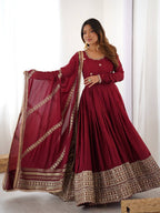 Prazu Fashion Maroon Chinon Silk Thread With Sequence Work Anarkali Suit | Grocsy