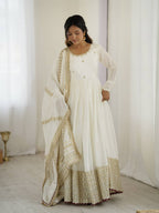 Prazu Fashion White Chinon Silk Thread With Sequence Work Anarkali Suit | Grocsy