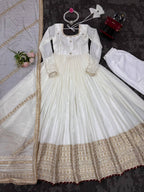 Prazu Fashion White Chinon Silk Thread With Sequence Work Anarkali Suit | Grocsy