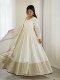 Prazu Fashion White Chinon Silk Thread With Sequence Work Anarkali Suit | Grocsy