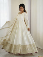 Prazu Fashion White Chinon Silk Thread With Sequence Work Anarkali Suit | Grocsy