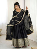 Lehenga Mart Black Chinon Silk Designer Chinon Silk Gown | Grocsy