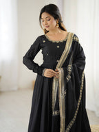 Lehenga Mart Black Chinon Silk Designer Chinon Silk Gown | Grocsy
